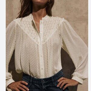 Zara Women's Ruffled Swiss Dot Sheer Shirt